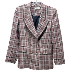 Isabel Marant Etoile Linen Laney Checked Plaid Double Breasted Blazer Size 38
